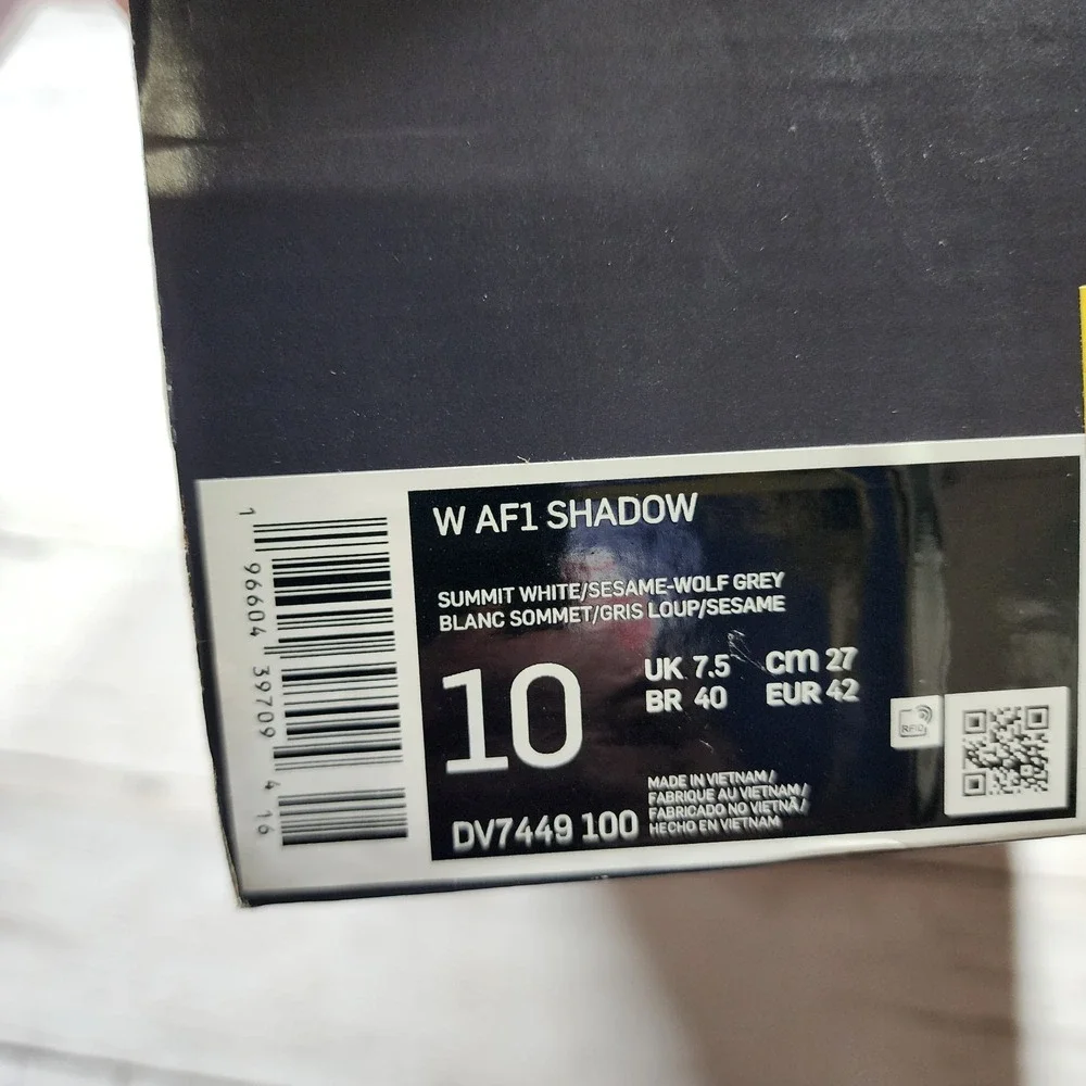 Sz 10 WMNS NIKE AF1 Shadow Summit White Sesame Wolf Grey‎ DV7449 100 - New/NoLid